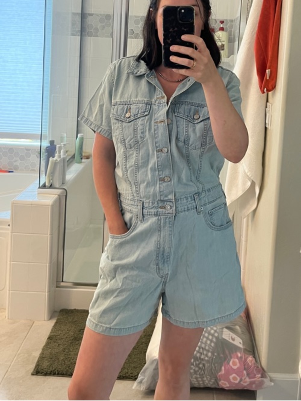 Light Blue Denim Short Jumpsuit - Women's Jeans